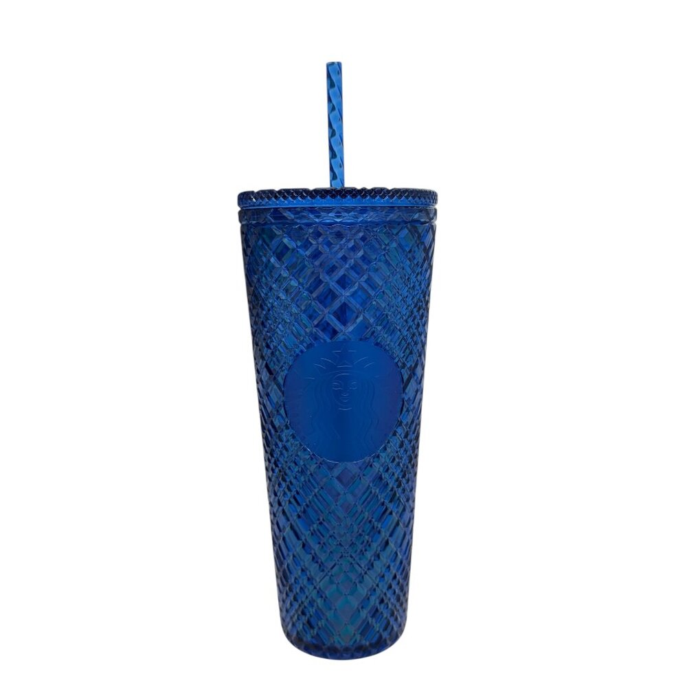 NWT Starbucks 2022 Holiday Azure Blue Jeweled Venti 24oz cold cup tumbler
